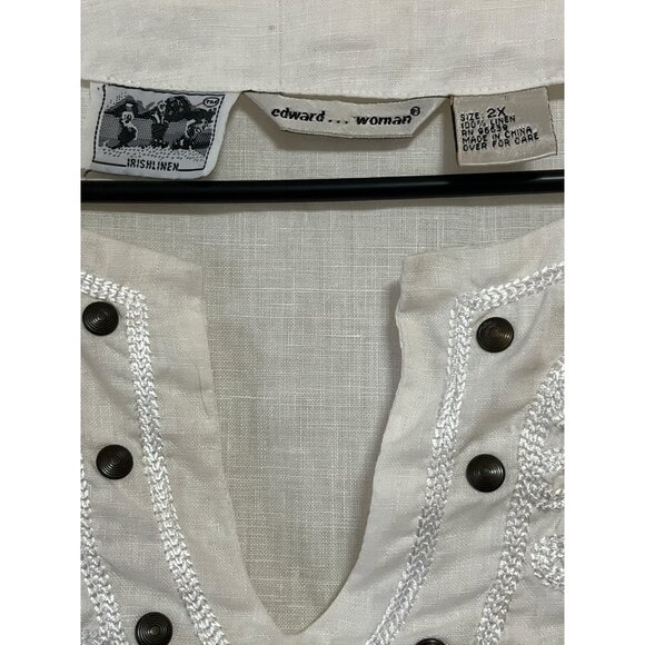 Edward Woman Irish Linen Embroidered Top 2X White Tunic Blouse – Boho Peasant St - Picture 2 of 8